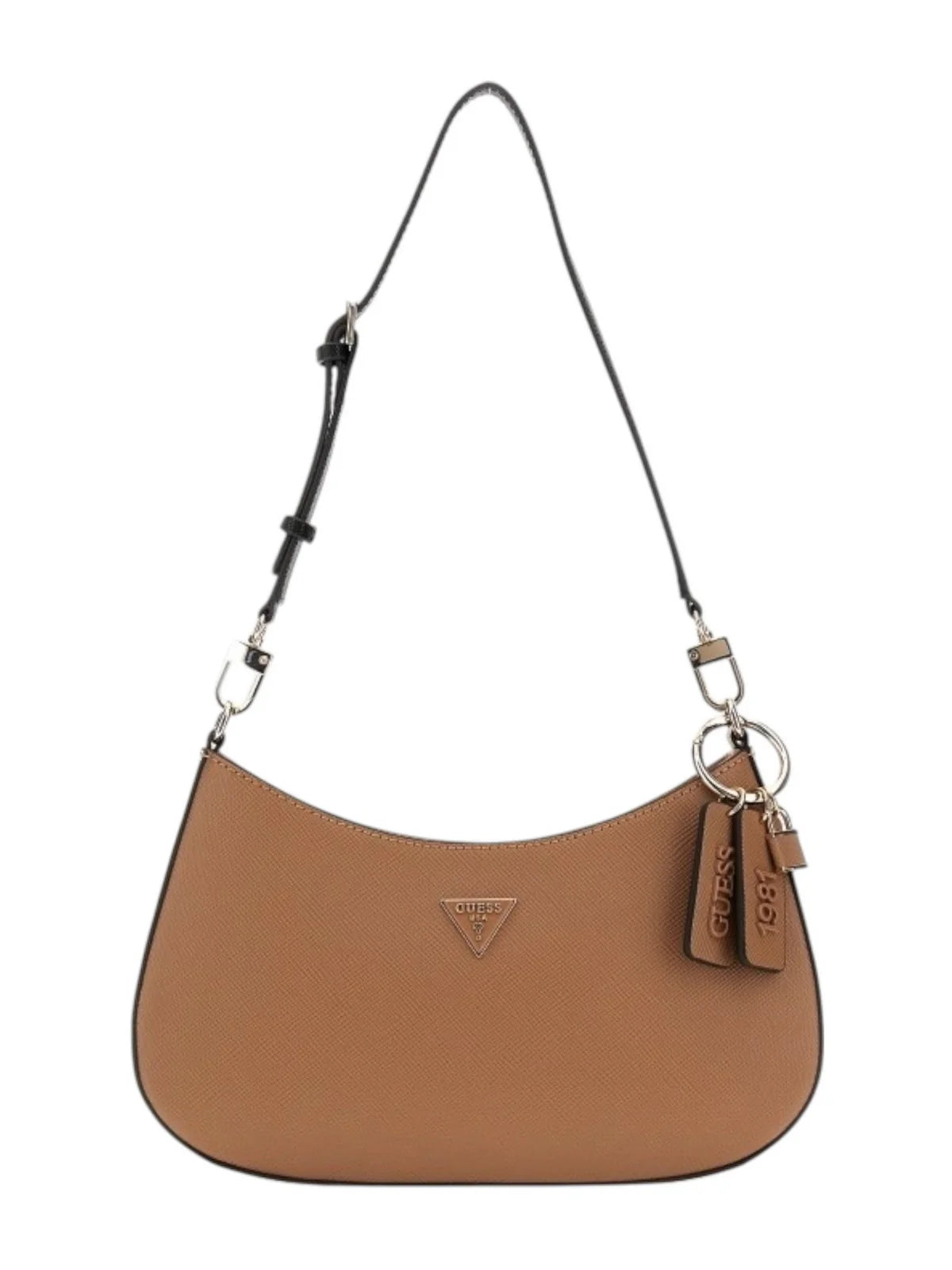 Guess Noelle II Saffiano Schultertasche Braun/Weiß