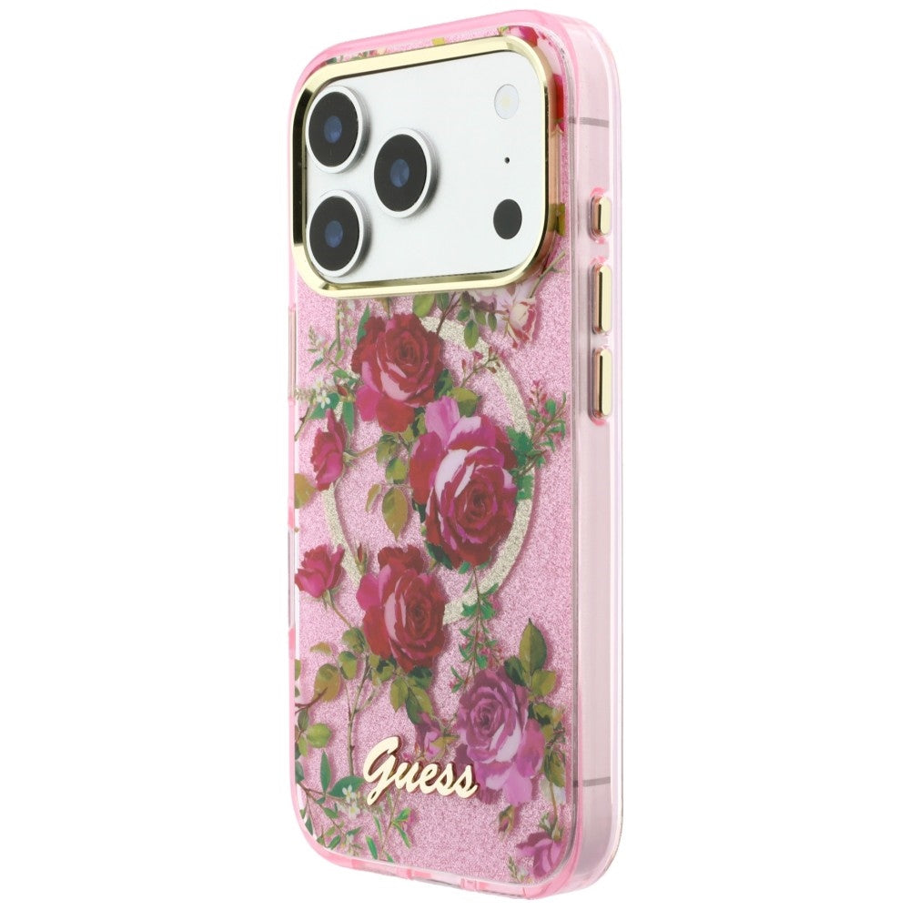 Guess Glitter Blossom Roses MagSafe iPhone Hülle