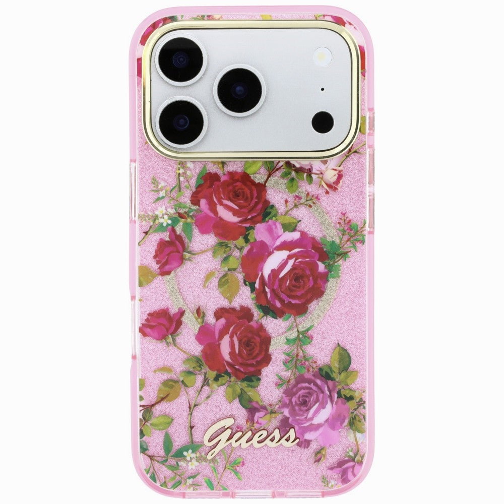Guess Glitter Blossom Roses MagSafe iPhone Hülle