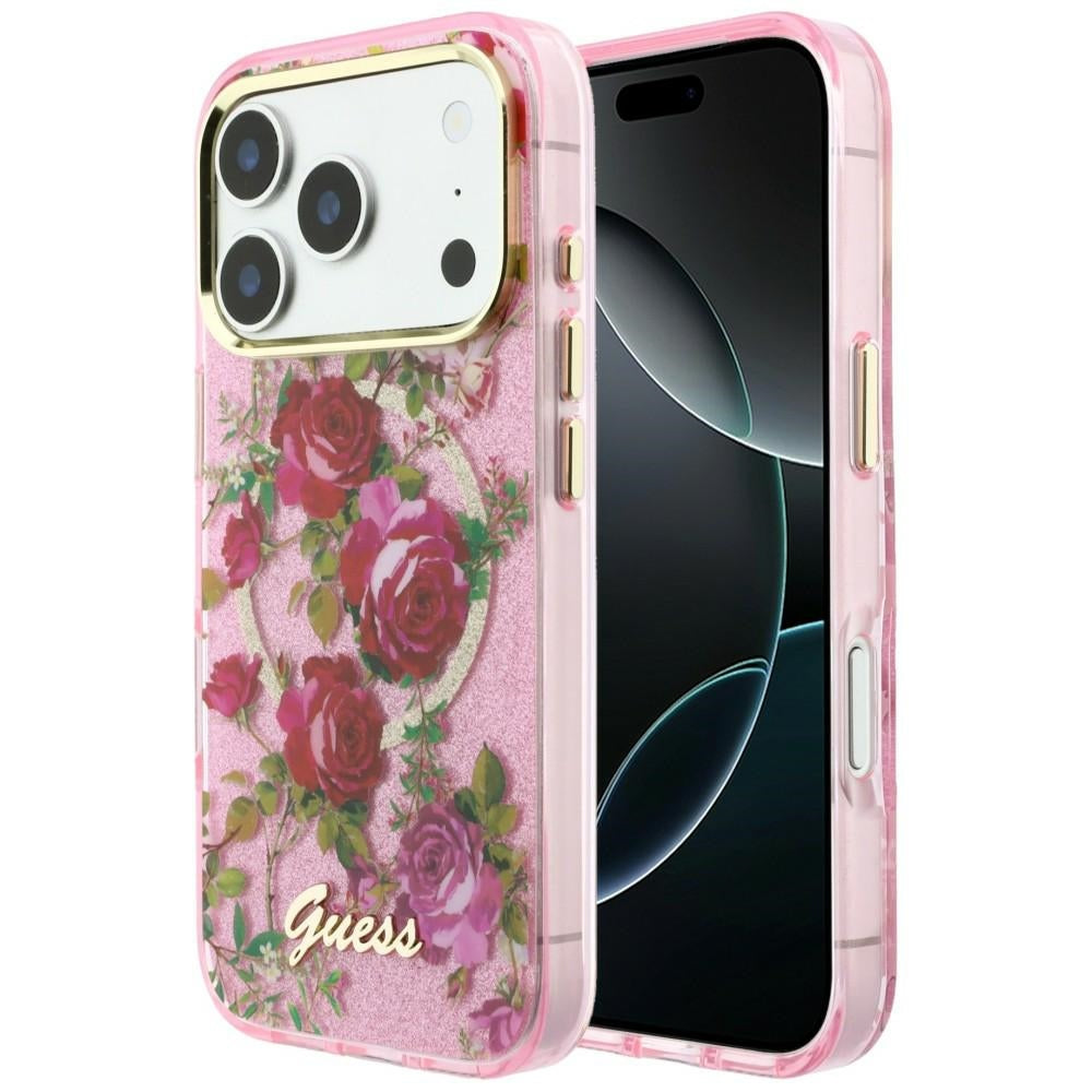 Guess Glitter Blossom Roses MagSafe iPhone Hülle