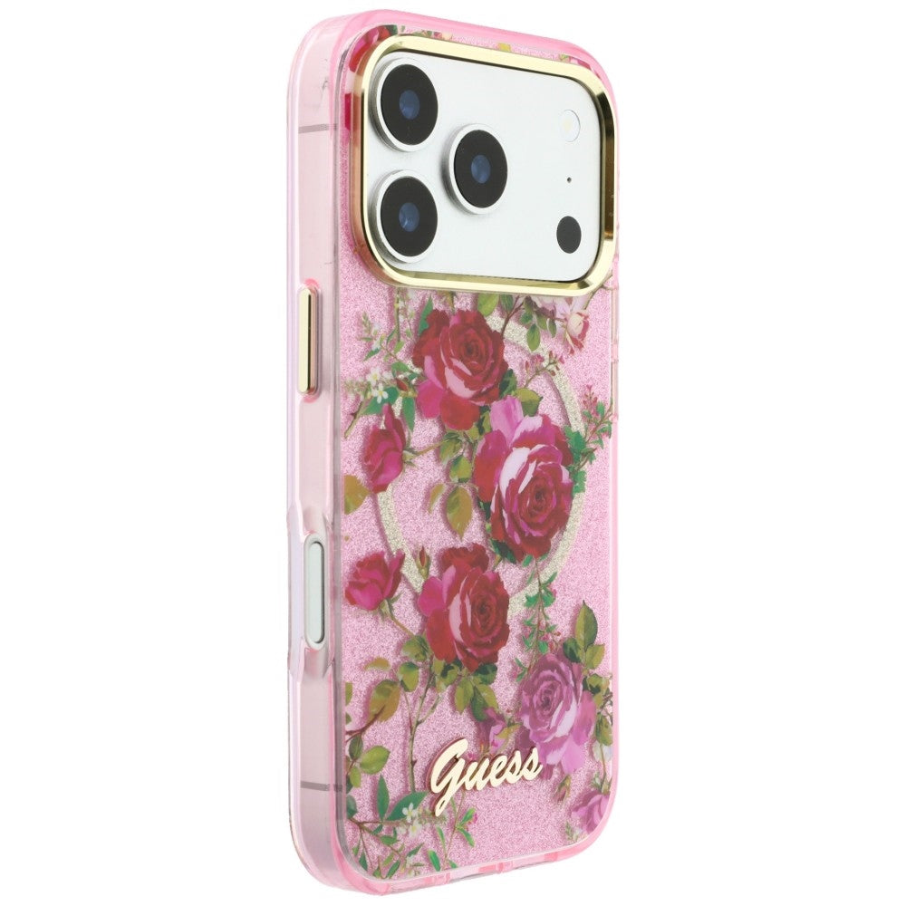 Guess Glitter Blossom Roses MagSafe iPhone Hülle